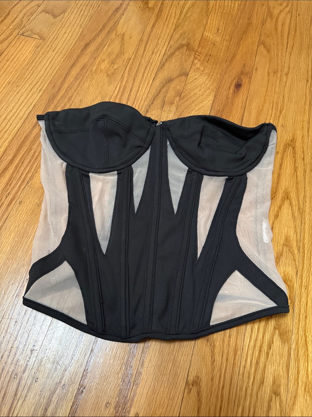 Edikted Black Mesh Panel Bustier Corset Top - Unknown Brand